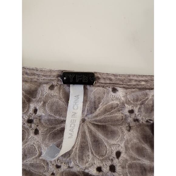 YOUNG FABULOUS & BROKE Gray Ruffle Short Sleeve Cotton Boho Hippie Top SZ S - Picture 5 of 8